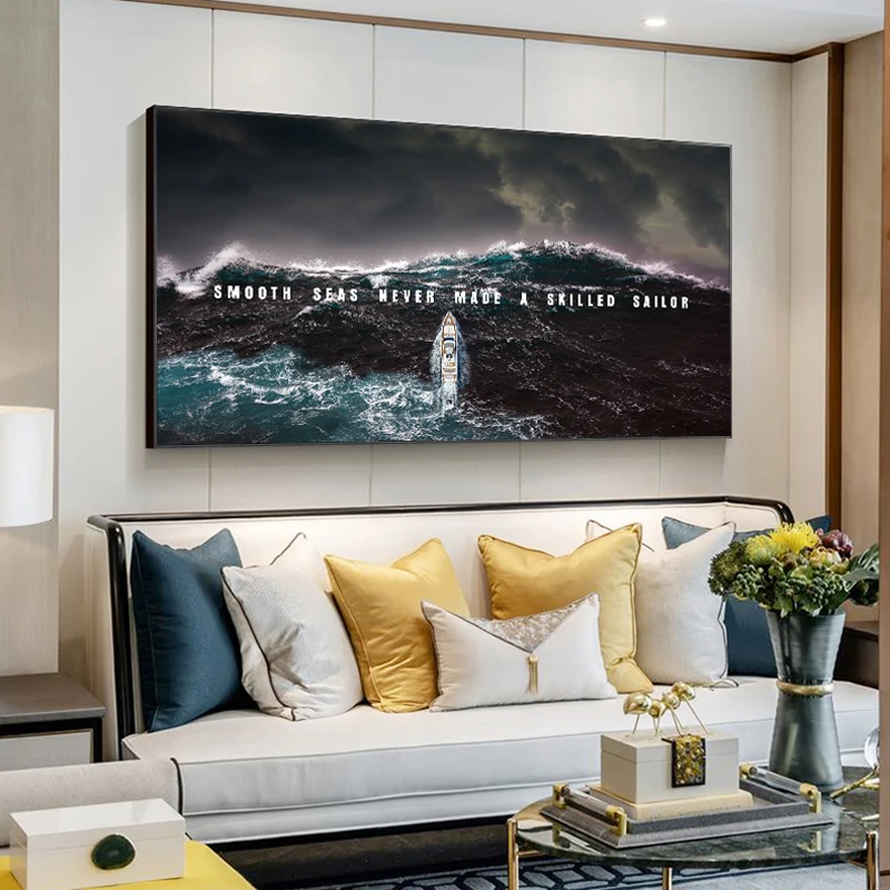Современный пейзаж Картина на холсте парусного судна в Waves Wall Art плакат и печать