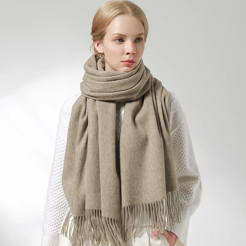 Russia 100% Pure Wool Scarf Women Thicken Warm Echarpe Wraps Ladies Foulard Femme Winter Solid Camel Merino Fine Wool Scarves