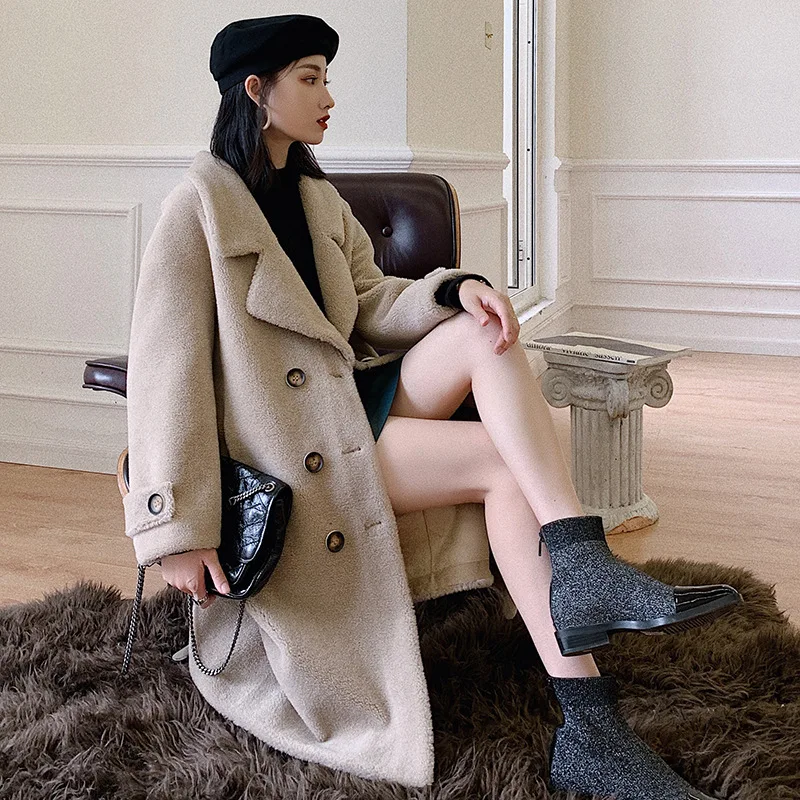 

DAJANE Fur Sheared Sheep Composite Fur Coat Female Autumn New Long Wool Teddy Coat Keep Warm Shearling Coat