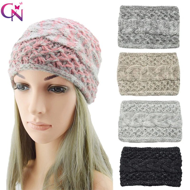 

CN Knitted Widened Twist Braid Headband Winter Solid Warm Ear Hairbands For Women Girls Soft Wool Headbands Hair Accessories
