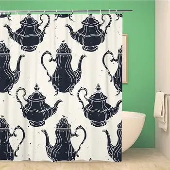 

Bathroom Shower Curtain Tea Vintage Teapot Coffee Pot Kettle Abstract Beverage Breakfast Polyester Fabric 72x78 inches