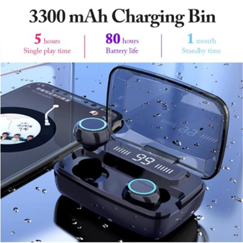  3300mAh IPX7 Bluetooth Headphone Wireless Digital LED Display Touch Control For Iphone Samsung Xiao - 4000253026864