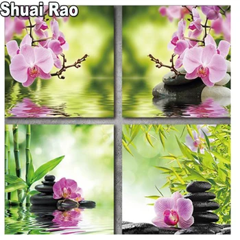 

Pictures 5d diamond painting Butterfly Orchid Flower and Zen Stones full novelty 2020 mosaic art diamond embroidery 4 Piece new