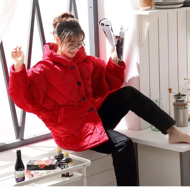 Pajamas Winter Three Layer Thick Coral Velvet Padded Mid-length Warm Flannel Cotton-padded Jacket Tracksuit Autumn And Winter 53