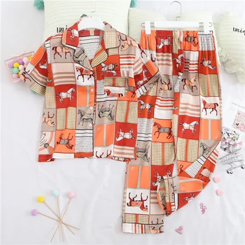 

Short-Sleeved Fashion Casual Breathable Comfortable Pajamas Set for 2020 Spring and Summer Pyjamas Women Suit for Home