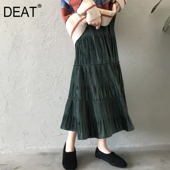 

DEAT 2020 New Spring Summer Fashion Casual Pleated High Waist Patchwork Loose Solid Slim Long Skirt Women SB398