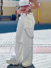 

HEYounGIRL Low Waist Women Wide Leg Jeans Rivet Chain Fashion Harajuku Casual Denim Trouser Girl Techwear Loose Long Pants Basic