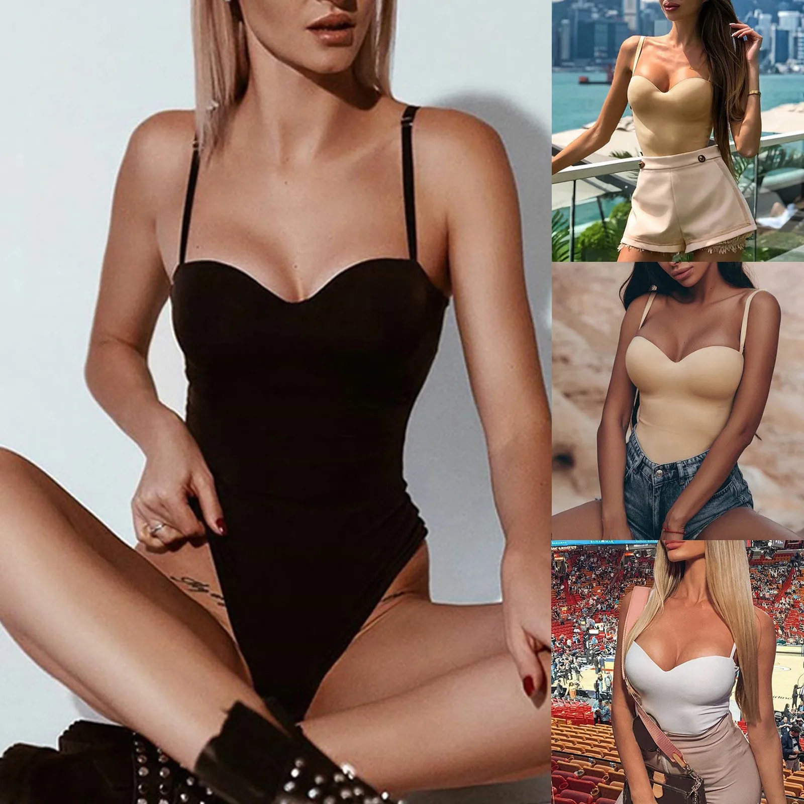 Body Sexy de una pieza para mujer, sin mangas, Espalda descubierta, ceñido, tejido a la moda, Color sólido, Body que combina con todo para mujer