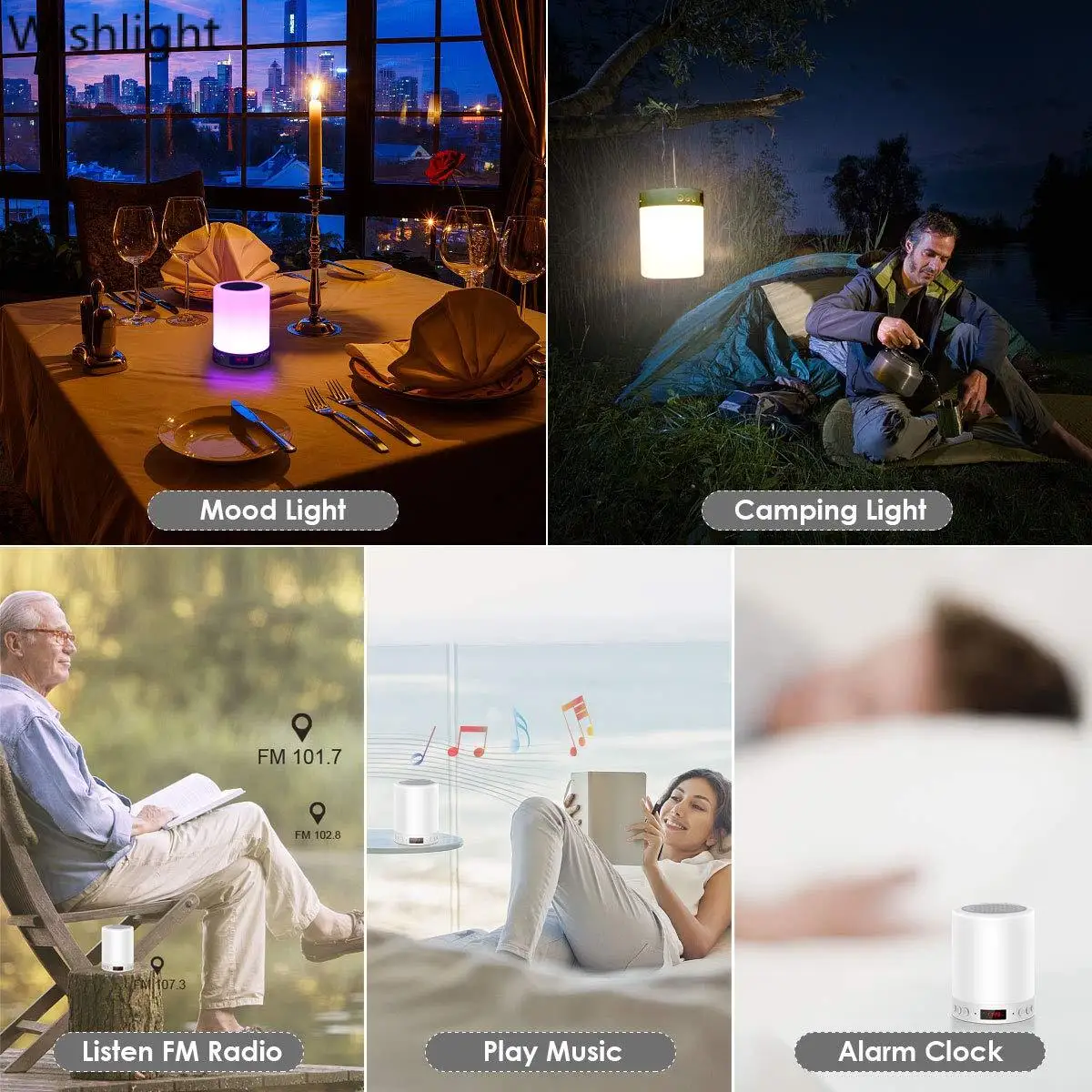 

Night Light with Bluetooth Speaker Portable Wireless TF Card Bluetooth Speaker Touch Control Color LED Bedside Table Lamp