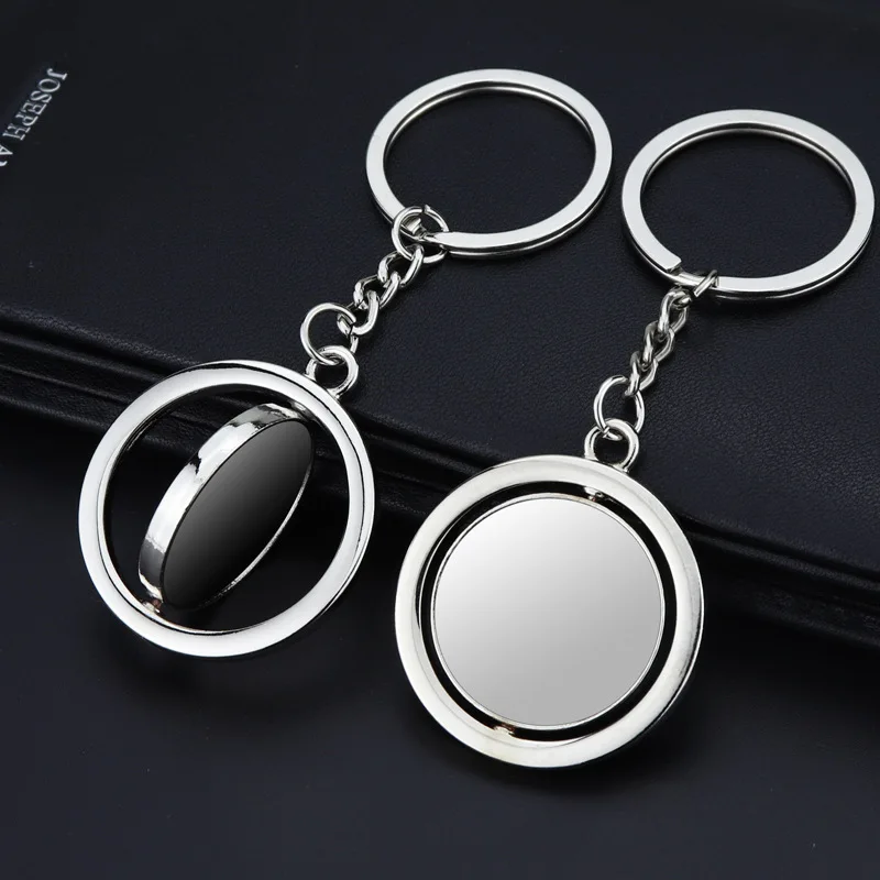 Blank Customizable Logo Circle Metal Keychains 360-Degree Rotating Double-Sided Lettering Keychain Commodity Batch