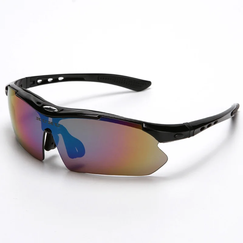 Велосипедные очки для спорта на открытом воздухе, анти-УФ поляризатор, очки для пешего туризма, альпинизма, солнцезащитные очки с 5 линзами, красочный костюм, противоскользящие очки - Цвет: Черный