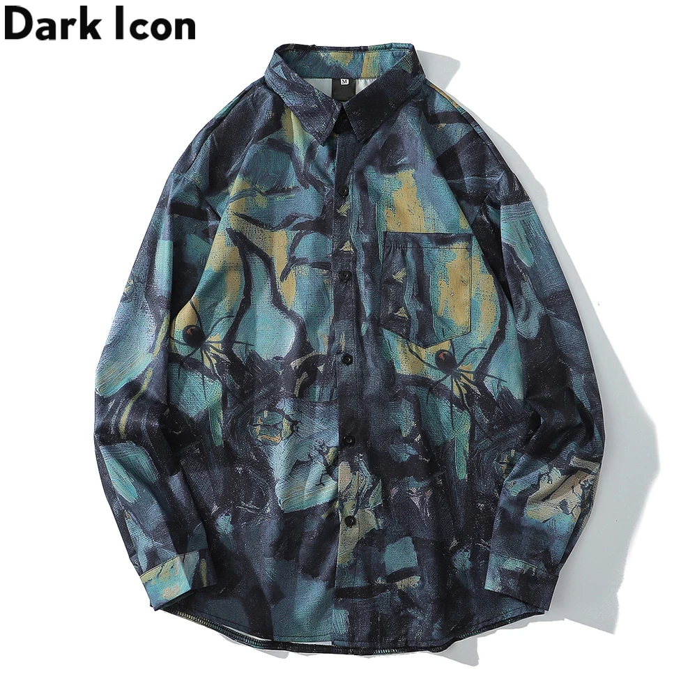 

Dark Icon Abstract Painting Men's Shirt Long Sleeve Hawaiian Style Shirts Men Streetwear Shirt for Man