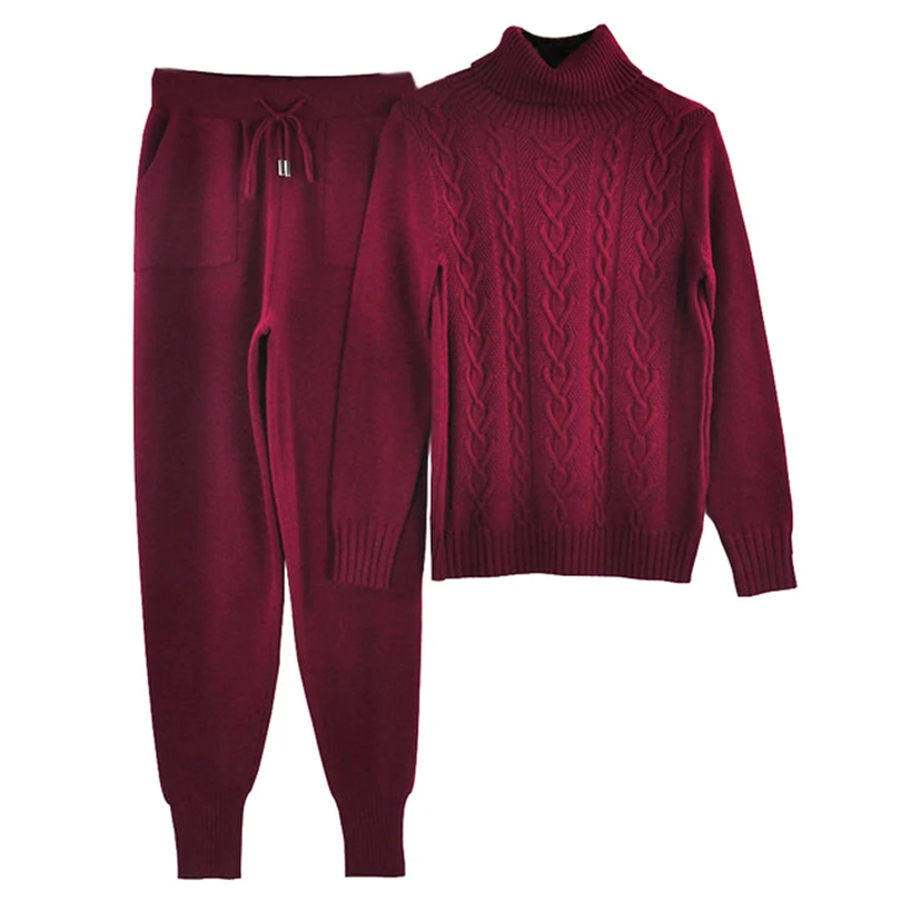 

Taotrees Women's Warm Wool Set Knit Pullover Sweater + Pants Two Piece Set Autumn Winter Sports Casual Wear Women Sets Clothes