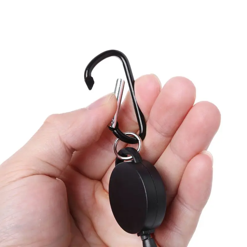 Retractable Reel Ajustable Wire Rope Keychain With Carabiner Anti theft