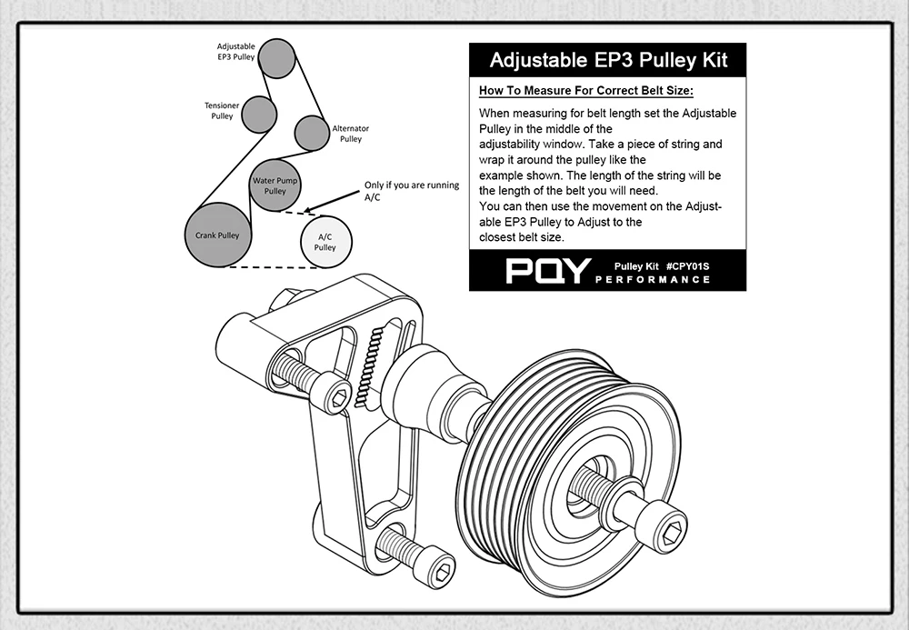 PQY-регулируемый шкив EP3 комплект для Honda 8th 9th Civic все двигатели K20 и K24 с автоматическим Натяжителем держать A/C установлен CPY01/02