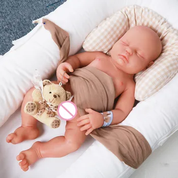 

18'' Full Body Soft Silicone Realistic Doll Eyes Closed Reborn Baby BOY Silicone Reborn Baby Dolls