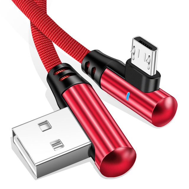Type C Cable For Samsung S20 Huawei P30 P40 Type-C Micro 90D Braided 2.4A Led Fast Charging Mobile Phone Cable Data Cord 1M