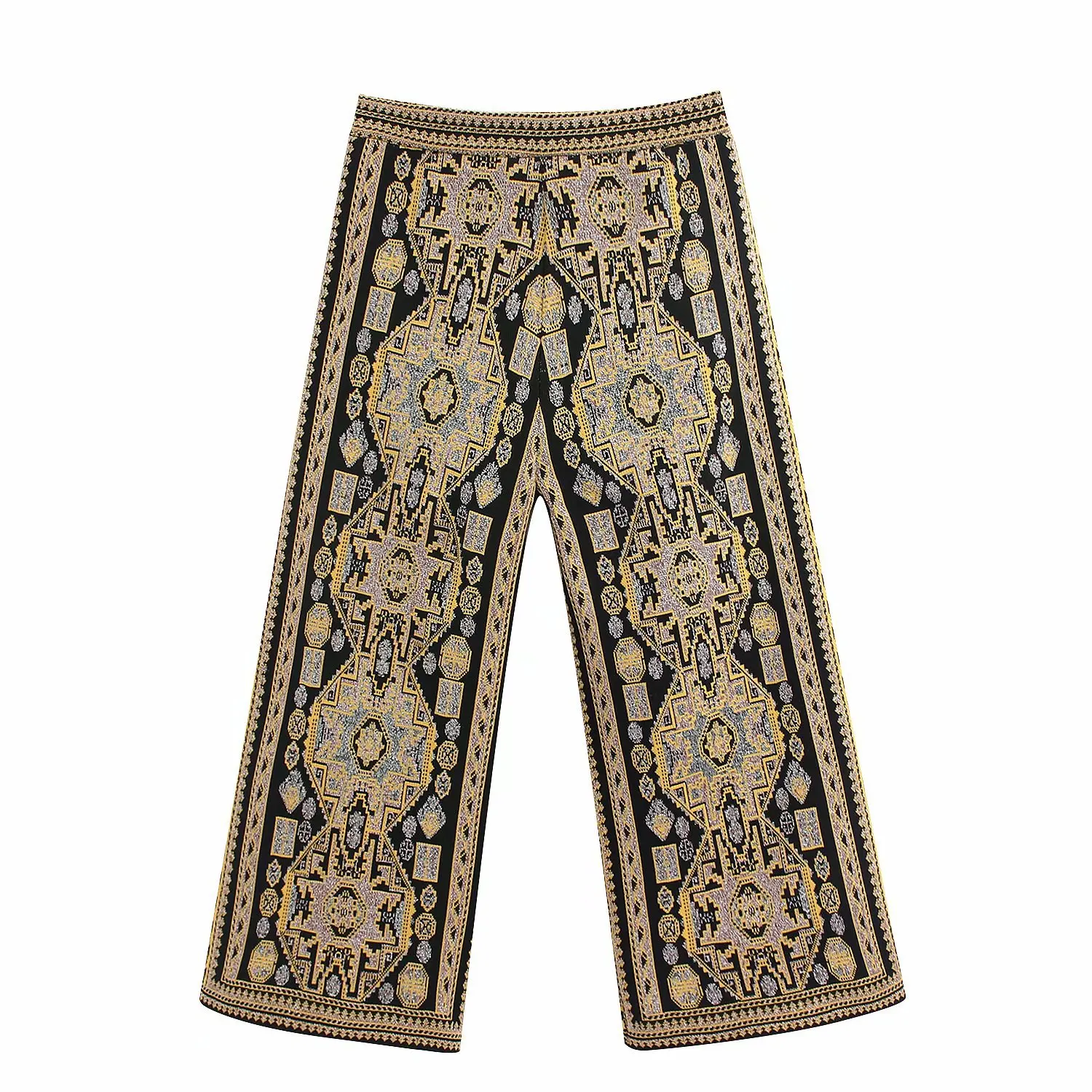 only pant Женские комплекты в английском стиле, винтажный буф с рукавами, жаккардовое вязанное платье, вязанные Широкие штаны, комплект из 2 предметов - Цвет: only pant
