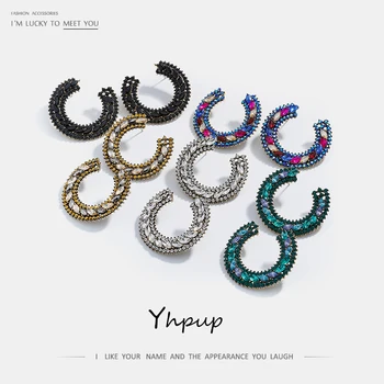 

Yhpup Luxury Glass Rhinestone Stud Earrings Vintage Geometric Wedding Bride Charm Jewelry for Women Fashion Accessories Gift New