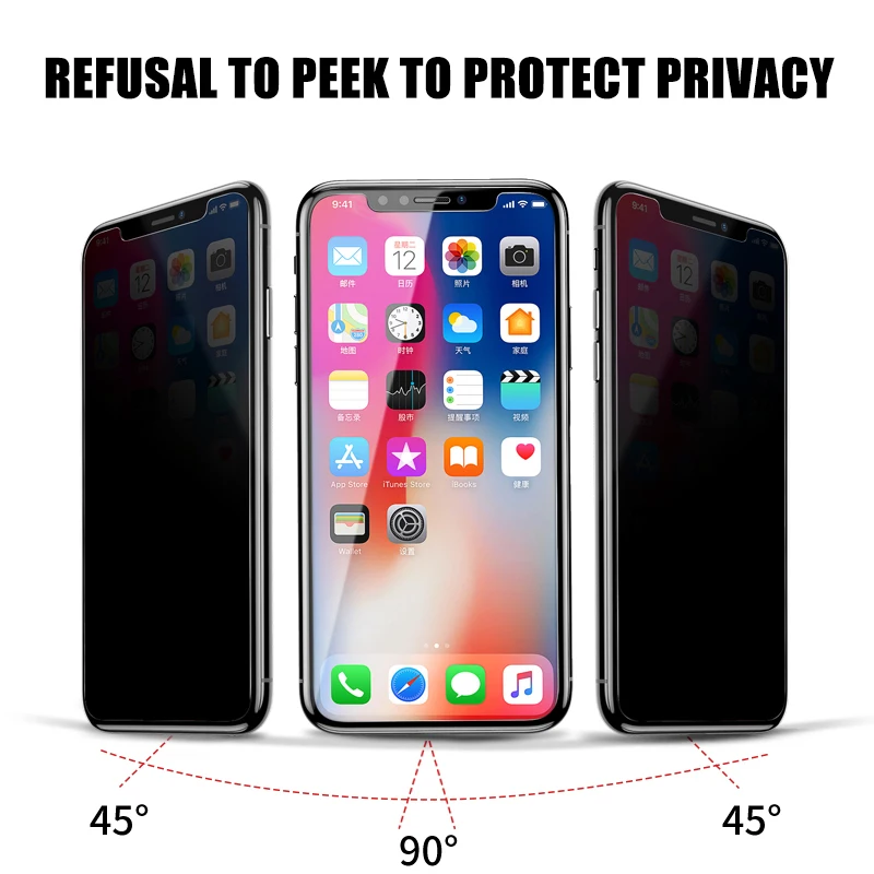 Anti Spy Tempered Glass For iPhone X XR XS 11 Pro Max Privacy Screen Protector For iPhone 8 7 6 6S Plus 5 5S SE Protection Glass