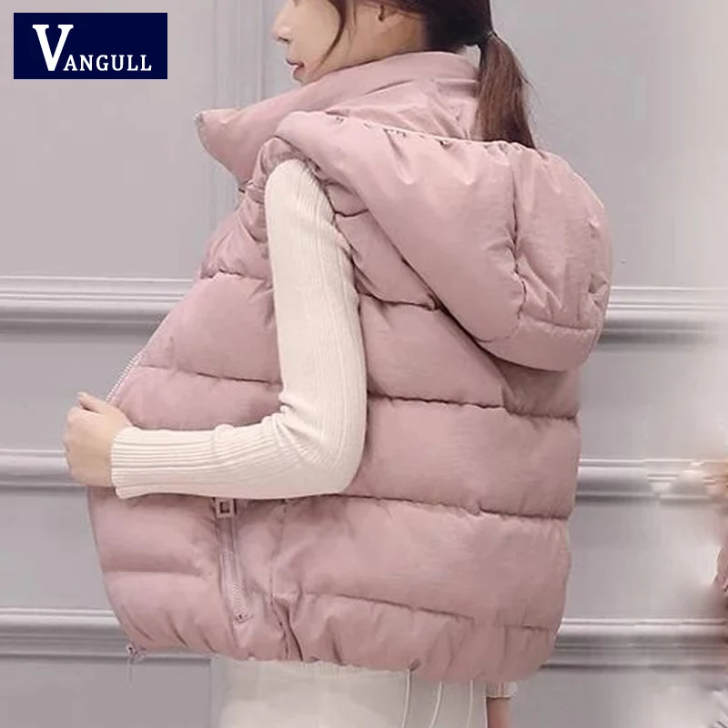 Pink Vest Vangull женский жилет с капюшоном Новинка Зима-осень женский теплый плотный хлопковый Повседневный жилет из искусственного меха куртка со съемной шляпой - Цвет: Pink Vest