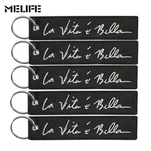 1/3/5Pcs Embroidery Keychain La Vita E Bella Fashion Car Key chain Black Key Holder for Cars and Motorcycles Key Fobs Jewelry