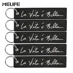 1/3/5Pcs Embroidery Keychain La Vita E Bella Fashion Car Key chain Black Key Holder for Cars and Motorcycles Key Fobs Jewelry