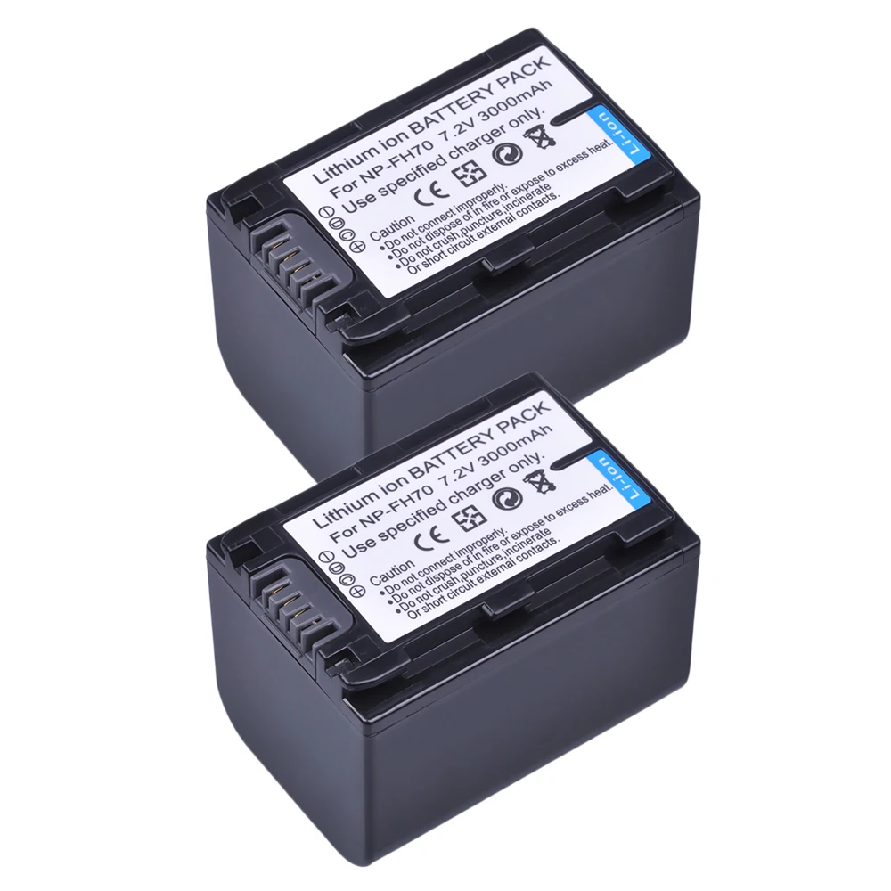 3000mAh NP-FH70 Battery + LCD Dual USB Charger 2Pcs for Sony NP-FH30 NP-FH40 NP-FH60 NP-FH50 NP-FH70 HDR-XR Series