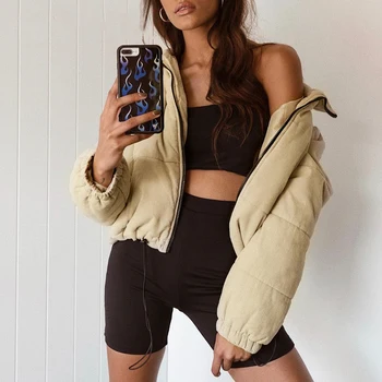 

2019 corduroy thick parka overcoat khaki streetwear jacket coat female Casual Winter warm fashion outerwear coats Women