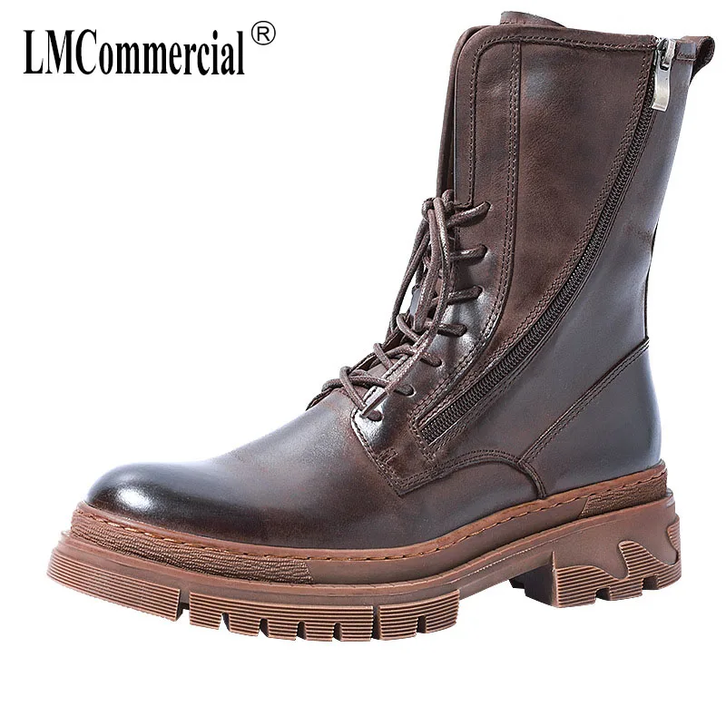 

high top cowboy boots men High Quality Genuine Leather autumn winter British retro men shoes cowhide mens chelsea boots