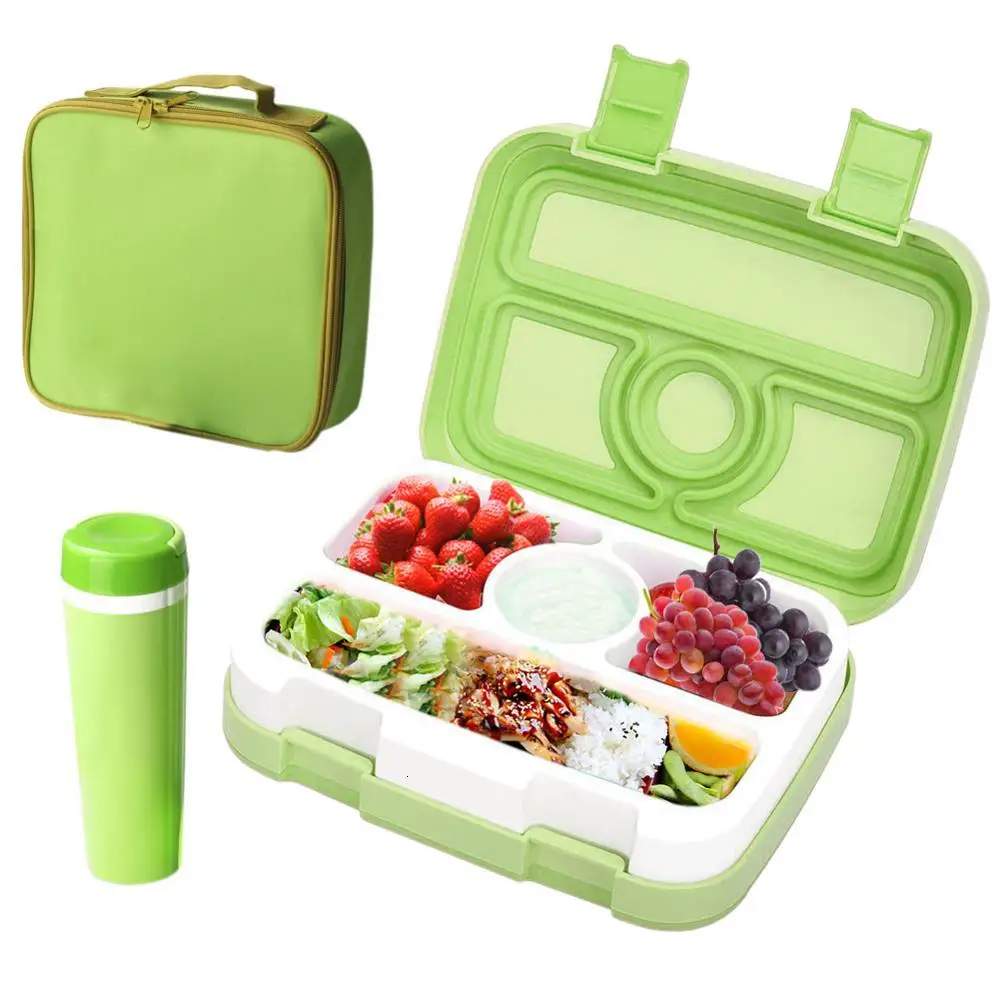 BPA-free детский Ланч-бокс для детей, пищевой контейнер для микроволновой печи, Ланч-бокс, лотки с 4 отделениями, герметичный, Bento, Ланч-бокс, набор
