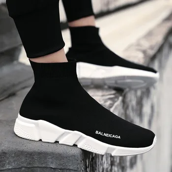 

New Style Canvas Men's Shoes Trend All Season Men's 2019 Leisure Trend Shoes Socks Fly Woven High Top Board Shoes Sneaker