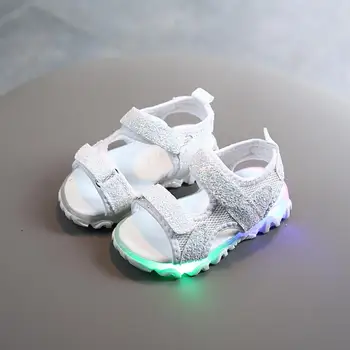 

Fashion Summer Children's LED Light Beach Sandals Casual Comfortable Sequins Soft Flats For Girls Kids Beach Shoes