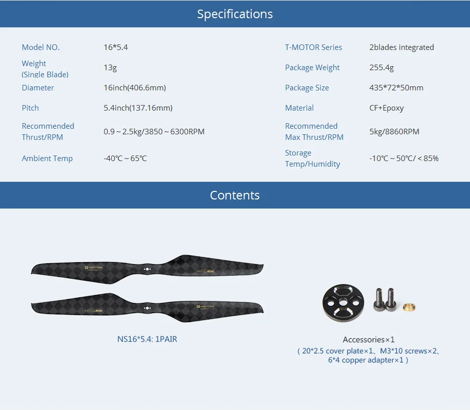 T-motor Multirotor Carbon Fiber 3rd Gen Ultra Light Propellers NS Series NS14*4.8 NS15*5 NS16*5.4 NS16*6.1 NS18*6 NS20*6.2 Prop 25