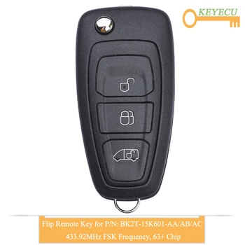 

KEYECU OEM Remote Car Key for Ford Transit Custom 2012 2013 2014 2015 2016 Fob 3 Btn - 434MHz - 63+ Chip - BK2T-15K601-AA AB AC