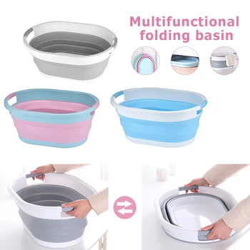 

Collapsible Laundry Basket Large Household Clothes Toy Food Organizer Plastic Kitchen Basket Portable Large Storage Container