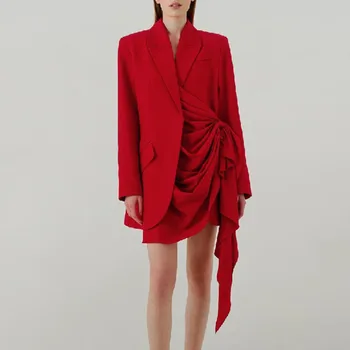 

Solid Red Color Long Sleeves Office Lady Style Blazer Dress for Autumn/Winter Fashion Women Causal Party Dress