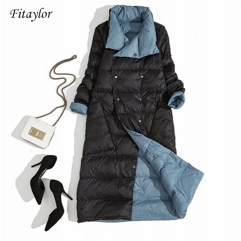 Prezzo Fitaylor Donne Double Sided Imbottiture Giacca Lunga di Inverno Dolcevita Bianco Anatra Imbottiture Cappotto Doppio Petto Parka Caldo Da Neve Outwear