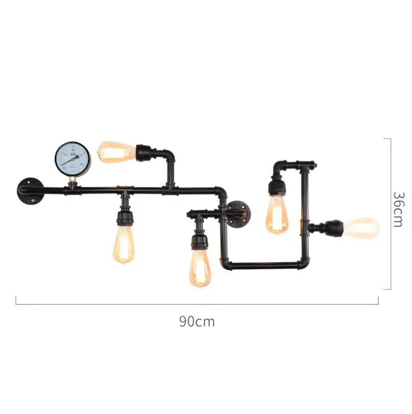 Творческий американский Лофт Сельский промышленный ветер кафе бар лампа из кованого железа трубы настенный светильник украшения - Цвет абажура: Black