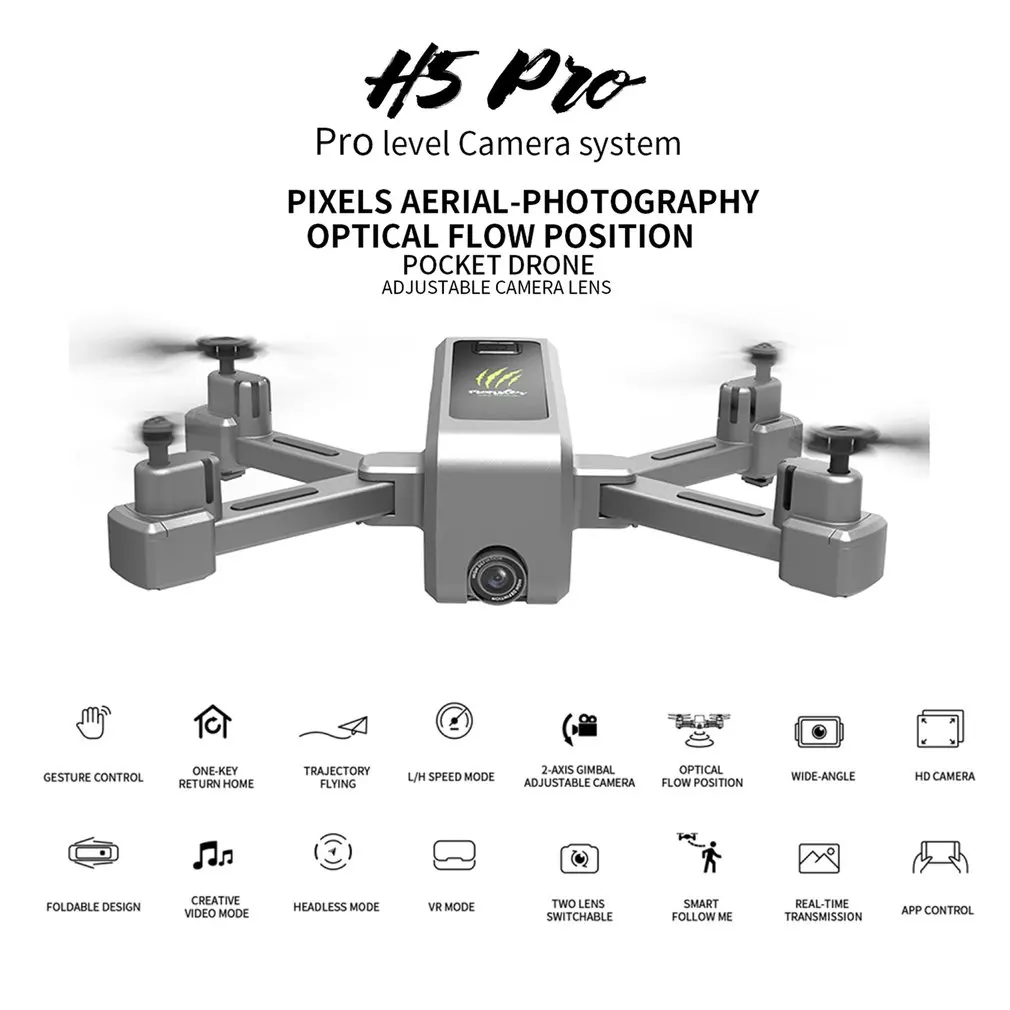

H5 2.4G Foldable RC Drone Aircraft 1080P/4K HD Camera 90 Degree Wide Angle Optical Flow Positioning Follow Me Airplane Toy