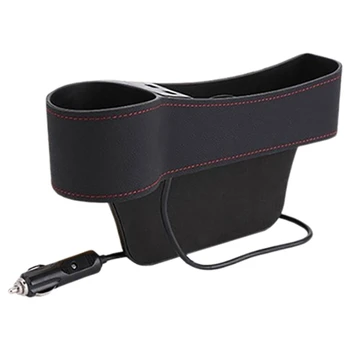 

1 Pair Dual USB Charger Pu Leather Multifunctional Car Storage Box Seat Space Filler Organizer with Cup Rack