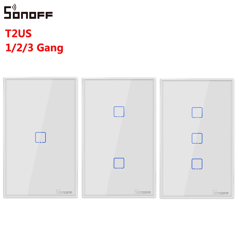 

SONOFF T2US TX Smart Wifi Touch Wall Light Switch With Border Smart Home 1/2/3 Gang 433 RF/Voice/APP Control Works With Alexa