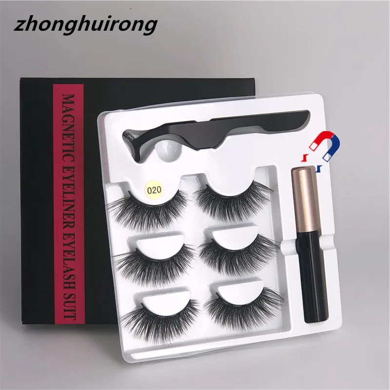 

Magnetic eyelashes 3 pairs of five magnet eyelashes + magnetic eyeliner + tweezers, false eyelashes, eyelash set gift box