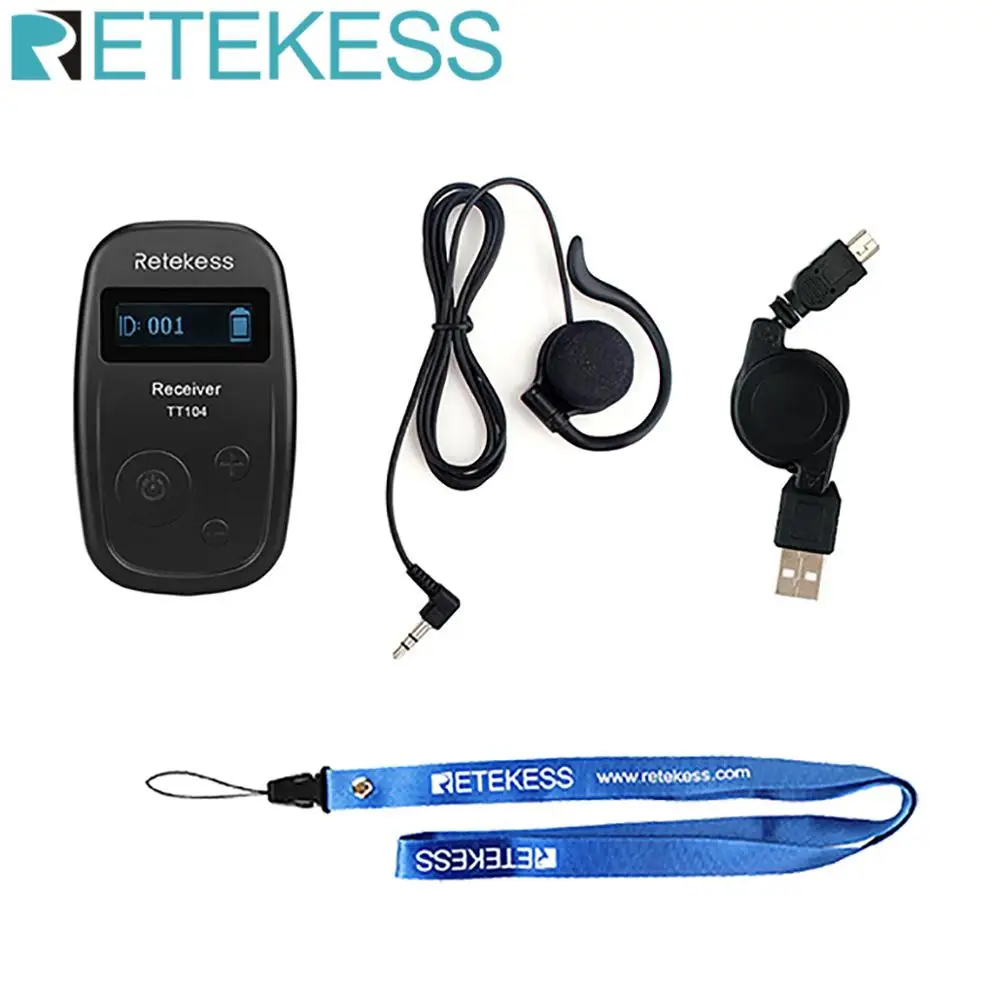 Портативный беспроводной аудиоприемник Retekess TT104 UHF с одиночными наушниками для