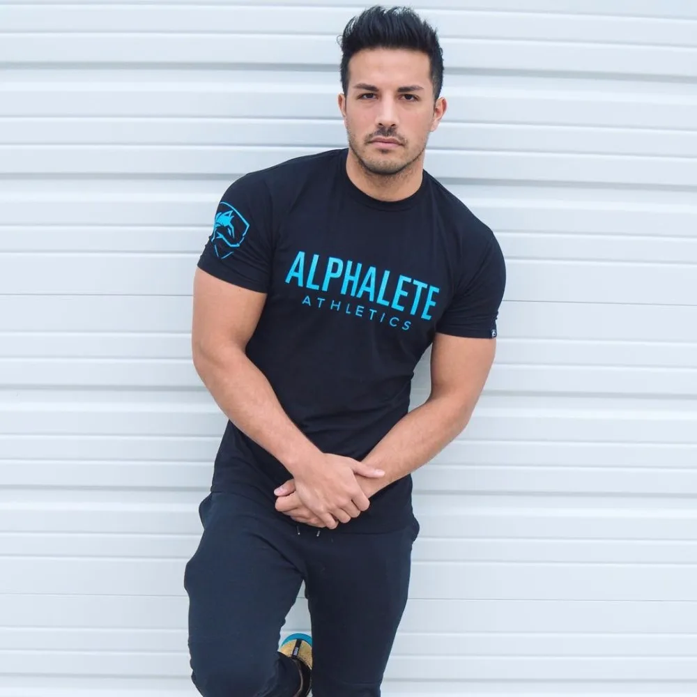 

New Summer Mens Alphalete Wolf T Shirt Fashion Streetwear Short Sleeve Gyms Fitness Bodybuilding Workout Slim Cotton Clothing