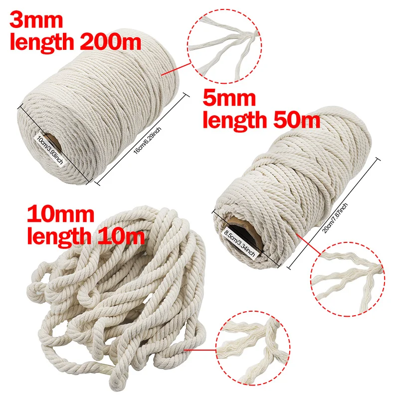 Macrame Cord Colored Cotton Macrame 4-Strand Rope Cord - 2mm, 3mm, 4mm, 5mm