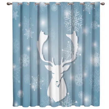 

Sky Blue Merry Christams Elk Room Curtains Large Window Window Curtains Dark Living Room Kitchen Bedroom Outdoor Fabric Kids