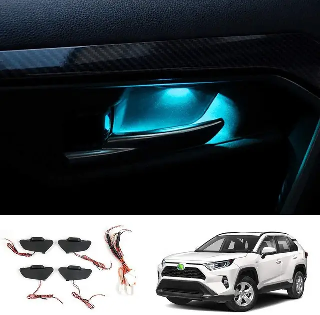 4PCS Ice Blue/Dark Blue Powerty LED Light Inner Door Handle Bowl Mood Lighting Decorative Car Lamp for Toyota New RAV4 2019 2020 4 pcs ice blue