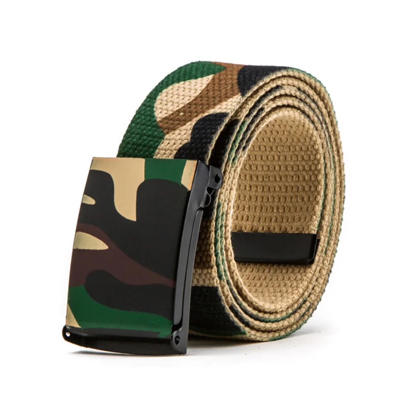 Khaki Tactical Army Men Belts Metal Buckle Outdoor Camping Canvas Women Belts Elastic Green Unisex Belts ceinture homme pasek damski - Цвет: Khaki