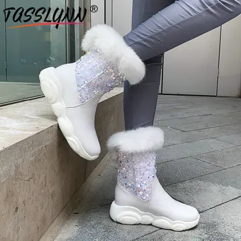

TASSLYNN 2019 Fashion Sneakers Women Shoes Bling Basic Ankle Boots for Women Flat with Med Heel Warm Snow Boots Women Size 34-43
